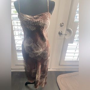 Silk chocolate brown Laundry brand designer dress with spaghetti straps.